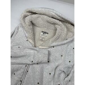 Osh Kosh Bgosh Hoodie Girls Size 12 12A Gray Gold Polka Dot Fleece Sherpa Lined